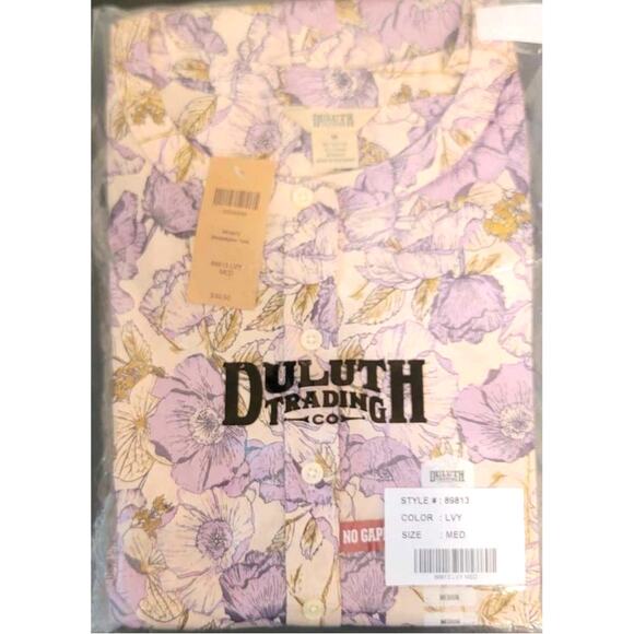 Duluth Trading Co Floral Lavender Button Up Wrinklefighter Tunic Medium NEW - Picture 3 of 7